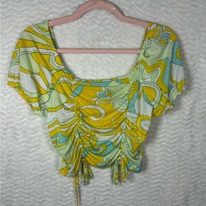 Liberty Love Yellow & Mint Swirl Ruched Crop Top